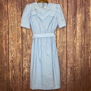 VINTAGE LESLIE FAY 60s 70s baby blue midi dress